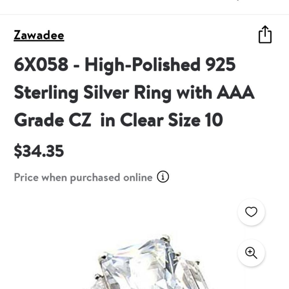 Womans  Sterling Silver 925  Square Highly Polished‎ C.Z.  Sz 5 New - Picture 9 of 10